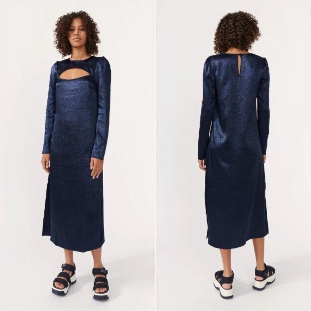 Baum Und Pferdgarten Aneto Crinkle Satin Cutout Long Sleeve Midi Dress NWT